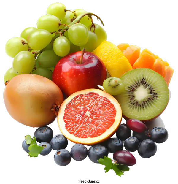 [Transparent Background PNG]Assortment of Fresh Fruits on a White Background