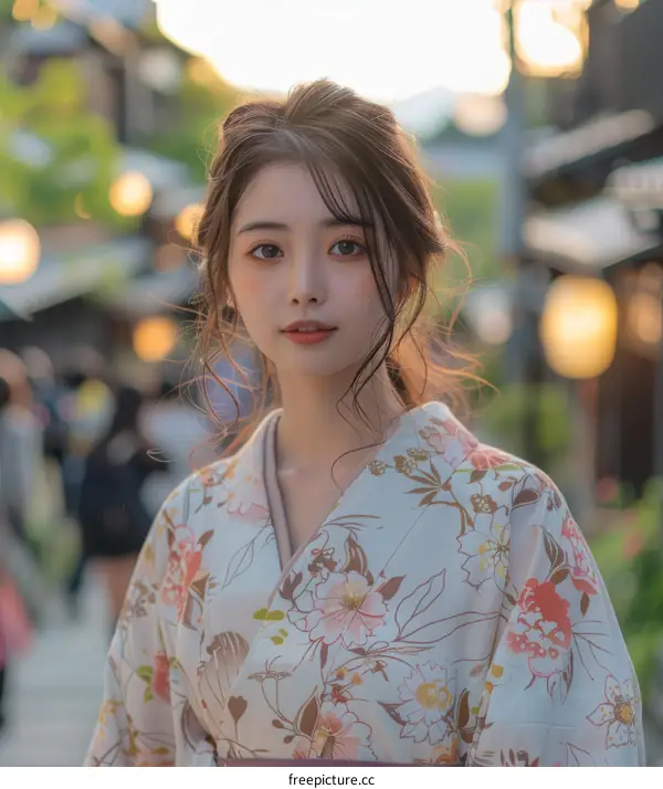 Asian Woman in Traditional Japanese Kimono