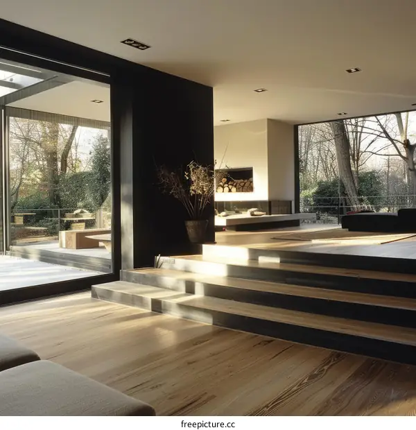 Modern Minimalist Black and Wooden Interior
