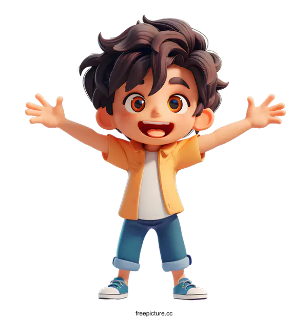 [Transparent Background PNG]Happy Cartoon Boy with Open Arms