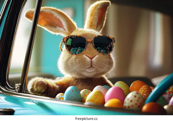 Cool Easter Bunny Driving with Easter Eggs