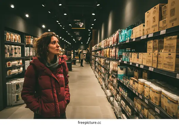 Shopping at a Grocery Store Interior View with Woman
