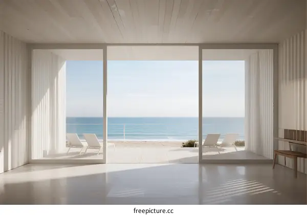 Minimalist White Beach House with Floor-to-Ceiling Glass Doors