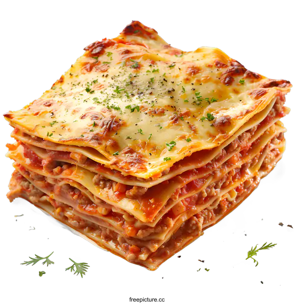 [Transparent Background PNG]Delicious Lasagna with Cheese and Herbs