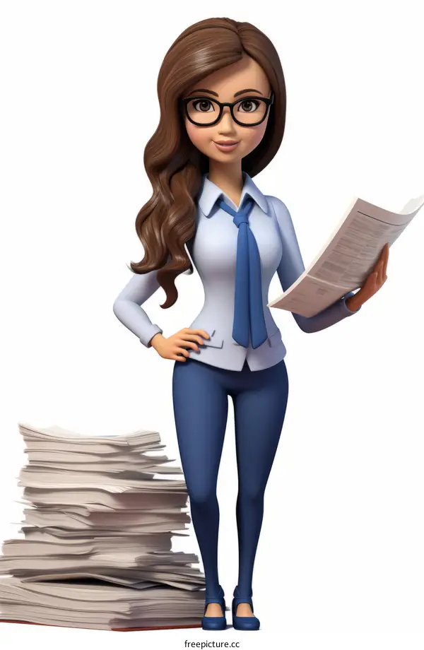 Confident businesswoman standing with a stack of documents