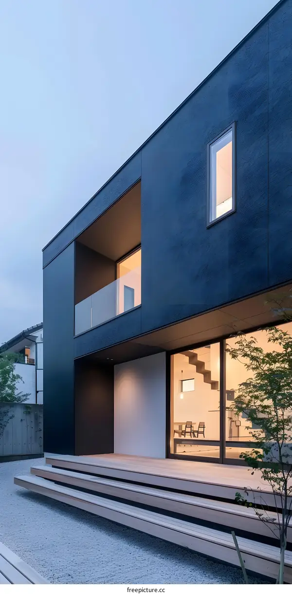 Modern Japanese House with Wooden Deck and Gravel Garden