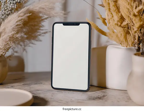 Blank Phone Screen Mockup On A Wooden Table