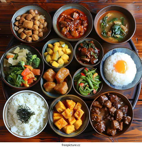 A round tray of delicious Taiwanese food