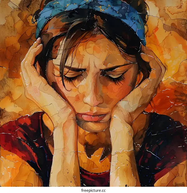 A woman with her hands on her head