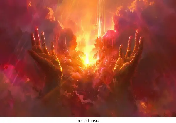 Two hands reaching out to the light