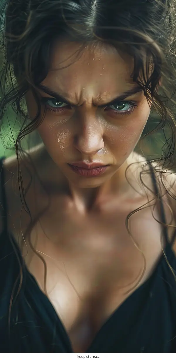 Close-up Portrait of a Woman with Intense Expression