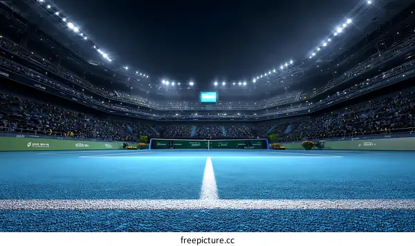 Night Tennis Stadium with Crowded Audience