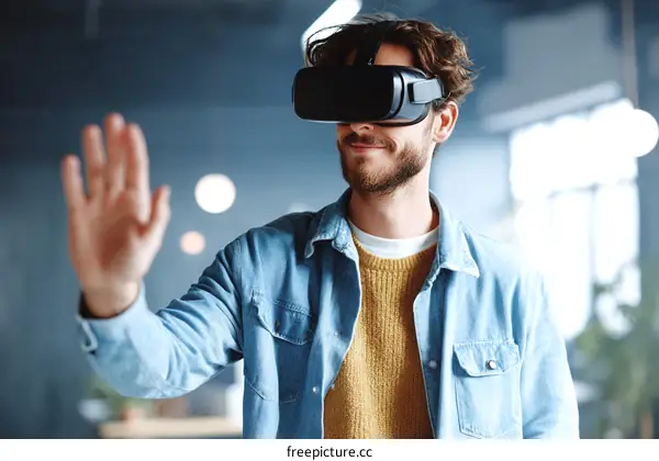 Man Experiencing Virtual Reality Technology