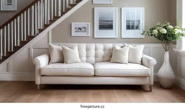 Elegant Cream Sofa in a Stylish Living Room