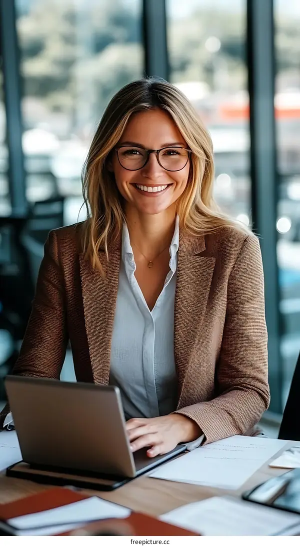 Business Woman Working on Laptop in Office