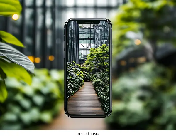 Smartphone Screen Showing Green Garden Path