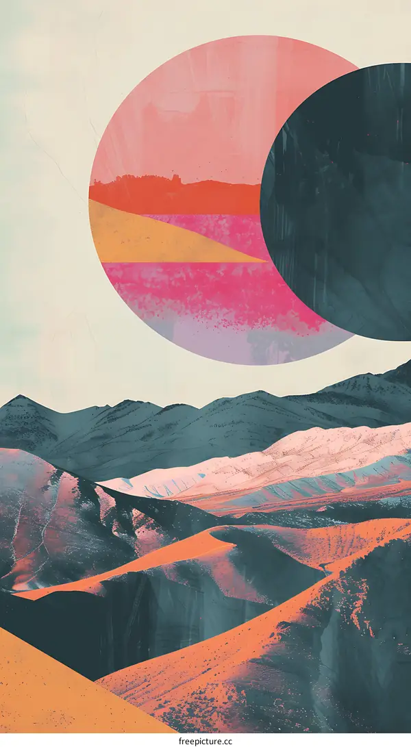 Abstract Art Landscape With Circles and Mountains