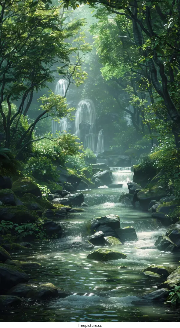 A Cascading Waterfall in the Lush Forest