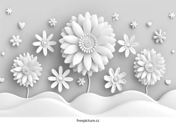 3D white flowers on a white background