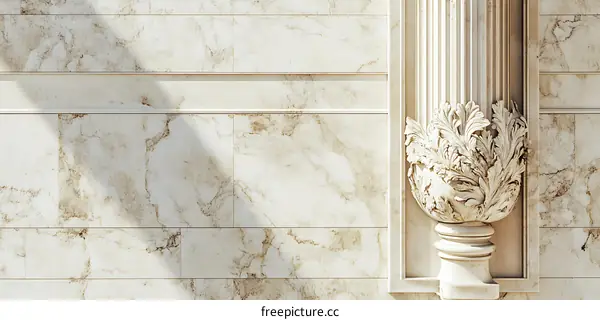 Close Up of White Marble Column and Wall