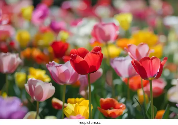 Colorful Tulips Field Blooming in Spring Season