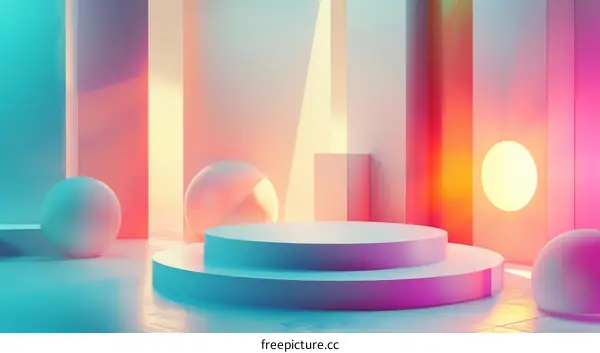 3D Rendering of a Podium on a Pastel Stage with Colorful Background