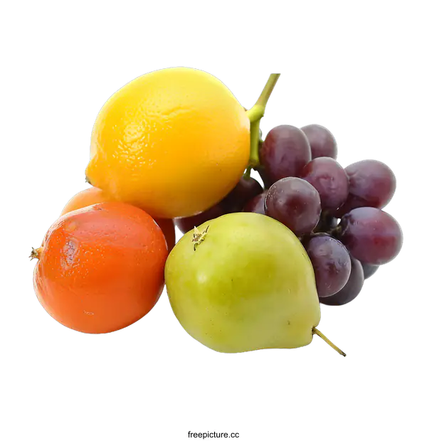[Transparent Background PNG]Fresh Fruit Still Life With Lemon, Orange, Pear and Grapes
