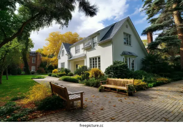 Autumnal Garden Pathway and Elegant Home