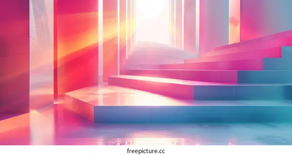 Surreal Futuristic Landscape with Pink and Blue Geometric Shapes