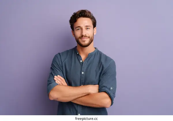 Confident Man Posing Against a Purple Background