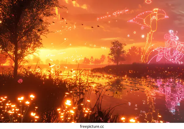 Glowing Sunset Over a Serene Lake