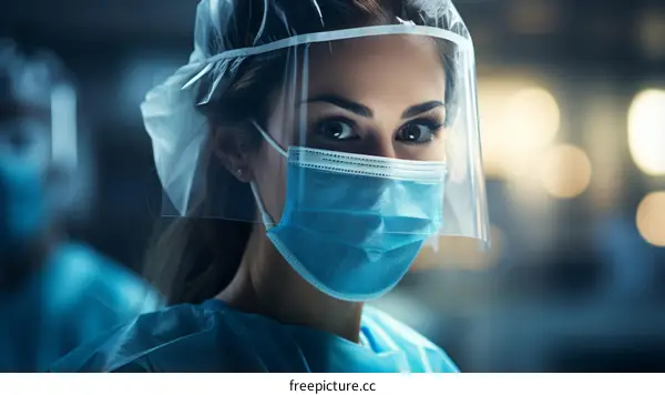 Portrait of a Confident Female Doctor Wearing a Mask and Face Shield