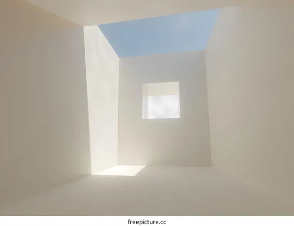 Minimalist White Room with Skylight and a Small Window