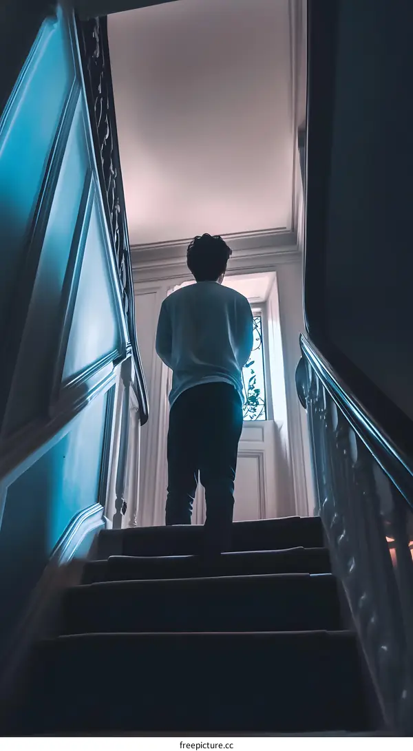 Man Walking Up Stairs in a White House