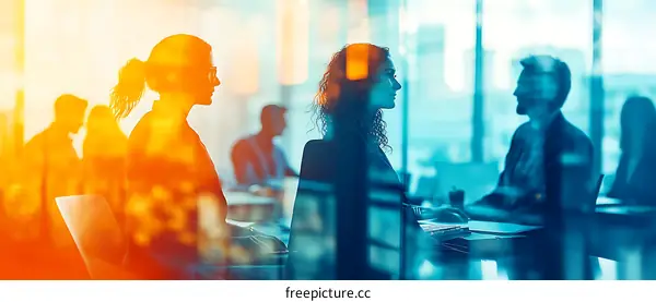 Business Meeting Silhouettes in Modern Office