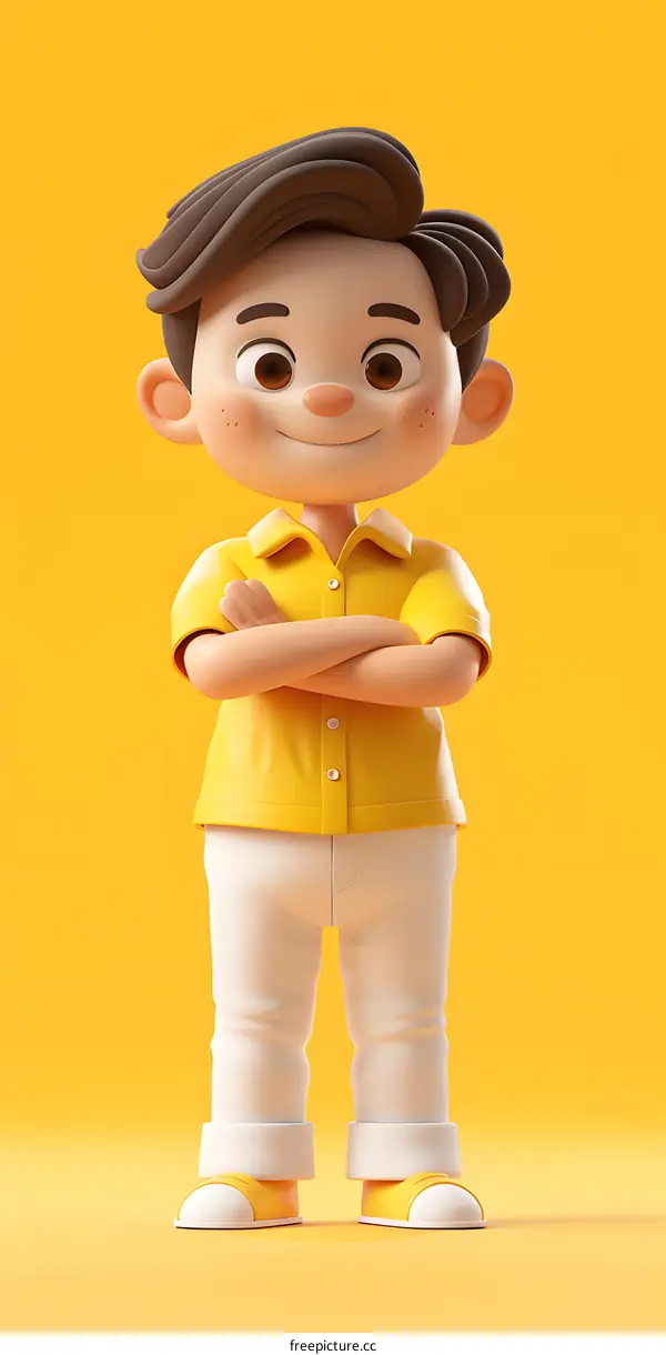 3D Cartoon Boy With Crossed Arms