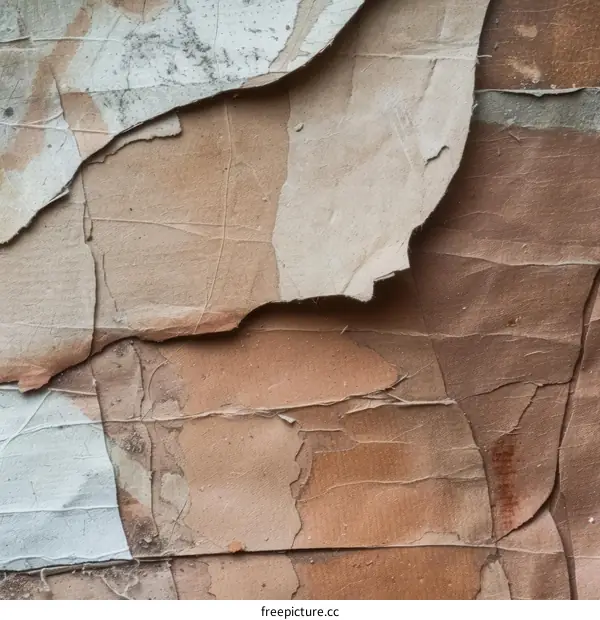 Close-up of a peeling wall with brown and white layers