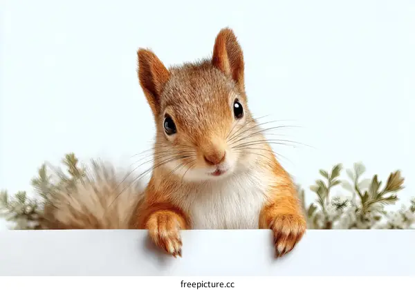 Cute Baby Squirrel Peeking Over a Blank Sign