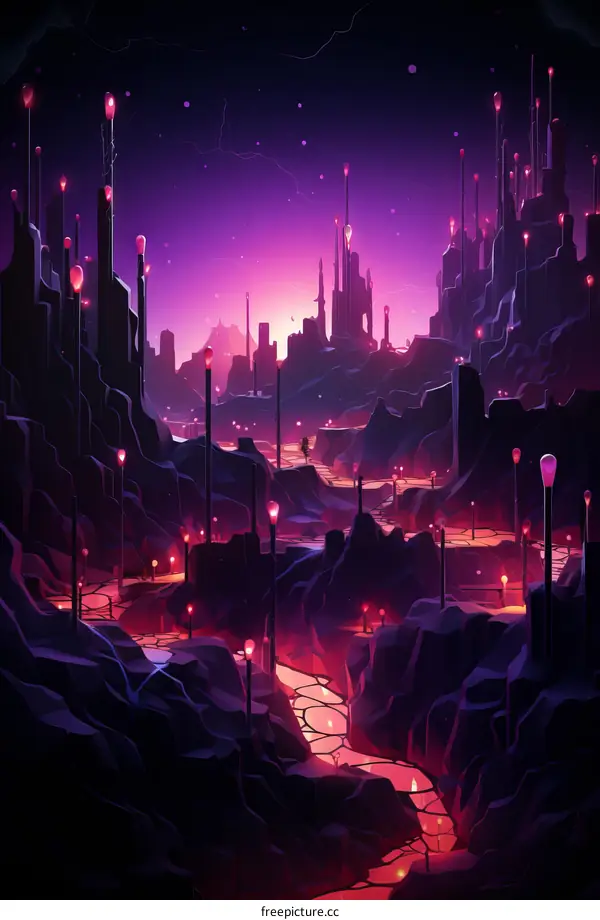 Futuristic City Illustration with Glowing Crystals
