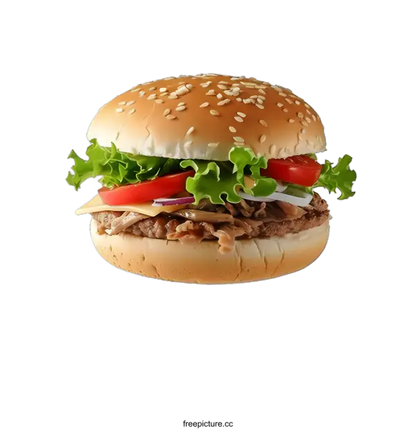 [Transparent Background PNG]A delicious beef burger with lettuce, tomato and cheese