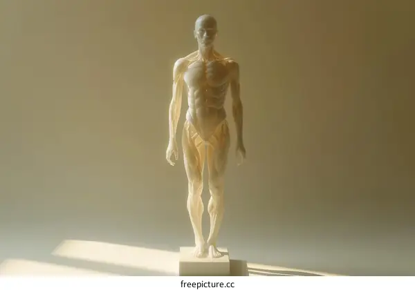 An illustration of a detailed human muscular system