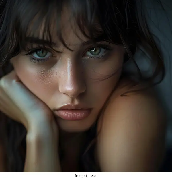 portrait of a young woman with green eyes and brown hair