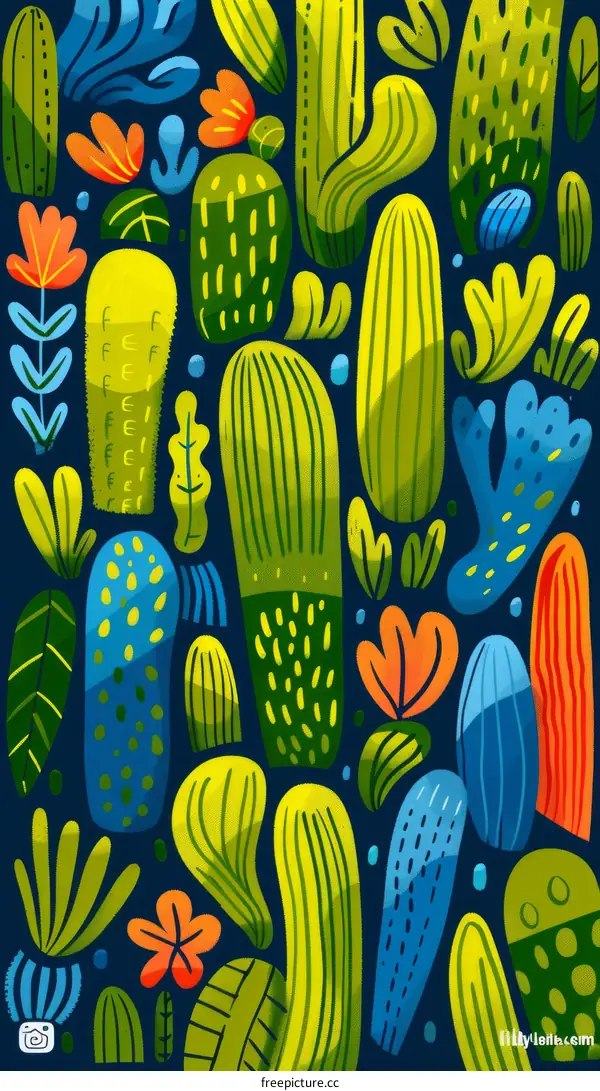 Colorful and Whimsical Cactus and Succulent Illustration