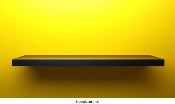 Empty Black Shelf Against a Bright Yellow Wall