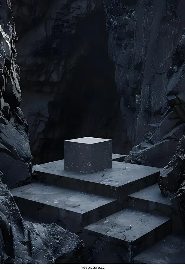 Black Stone Platform in a Cave