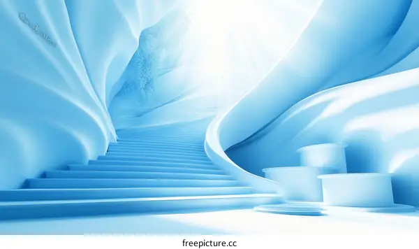 Abstract Light Blue Spiral Staircase