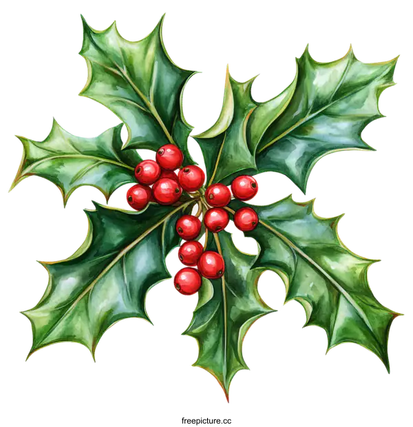[Transparent Background PNG]Watercolor Christmas Holly Illustration