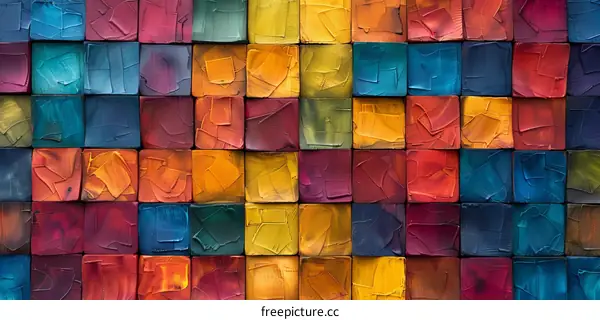 Colorful 3D textured blocks in grid pattern