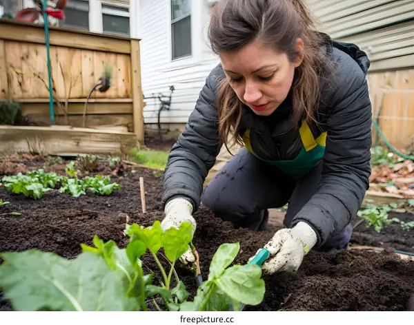Woman Gardening in Backyard