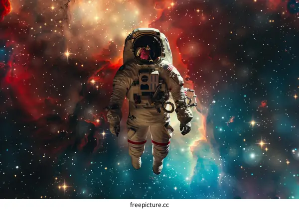 Astronaut in spacesuit floating in the vastness of space